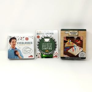 New 3pc Stocking Stuffers Bundle Straw Eyeglasses Bottle Opener Wooden Games Set